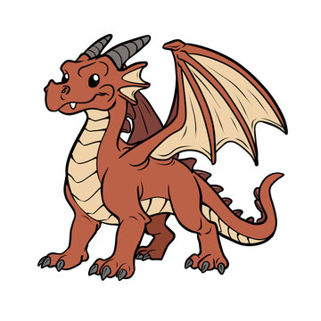 Cute cartoon red dragon mythical fantasy creature illustration isolated on transparent background