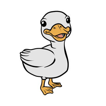 Cute cartoon white duck farm animal illustration isolated on transparent background