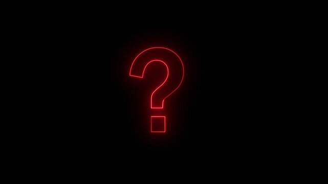 Glowing rad Neon Question Mark Icon Animation Loop on Black Background