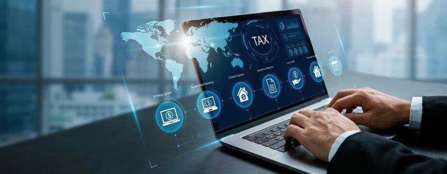 Businessman using laptop for online tax filing