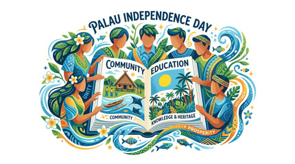 Fototapeta premium Palau Independence Day Cultural Illustration with People and Book