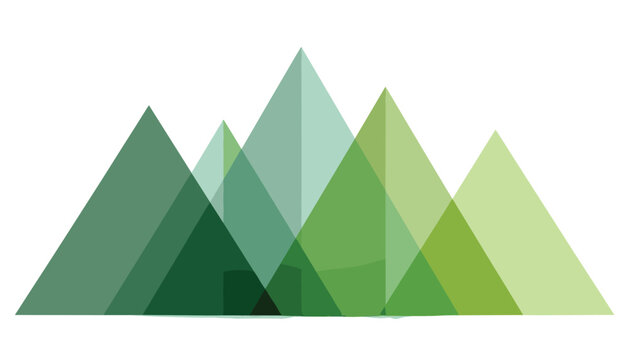 Abstract geometric mountain peaks composed of overlapping semi-transparent green triangles in a modern design.