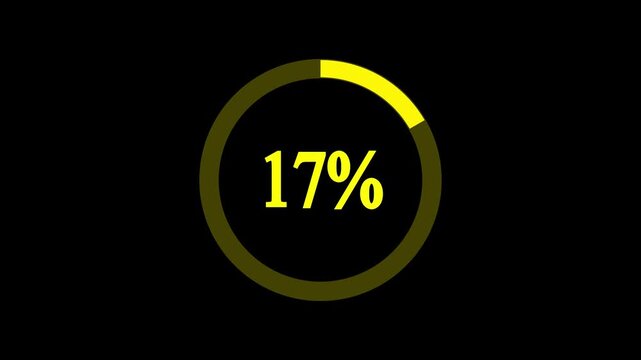 Yellow Circular Progress Bar Animation with Percentage Counter 1 to 100 Percent on Black Background