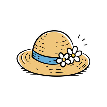 Travel sun hat vector illustration with daisy flowers for summer vacation concept straw hat travel accessories beach sun protection summer fashion holiday apparel vacation style