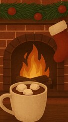 Obraz premium Cozy fireplace holiday warmth mobile wallpaper