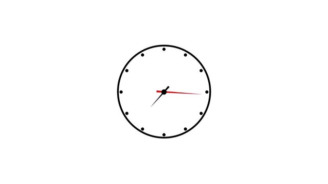 Classic Analog Clock Animation Fast Spinning Hands Time Lapse Concept on White Background