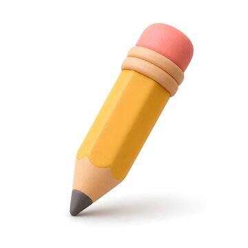 Soft 3D clay-style illustration of a yellow pencil with a pink eraser