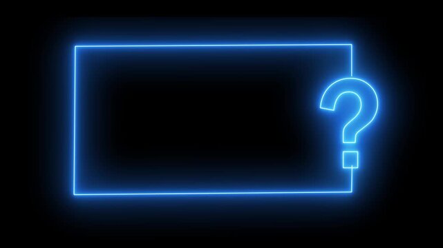 Glowing Blue Neon Question Mark Box Frame Animation Loop on Black Background