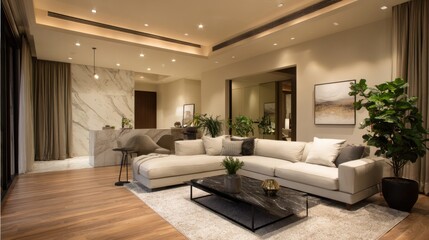 Fototapeta premium Modern Living Room Interior with Elegant Design and Natural Light