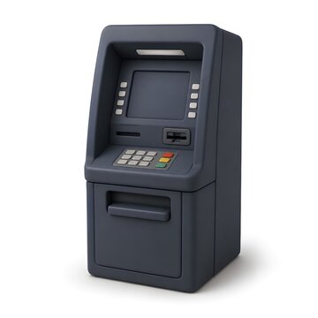 Soft 3D clay-style illustration of an automated teller machine (ATM) with rounded shape