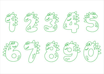 Set Outline Cartoon Dinosaur Monster Set Number Illustration © Riqs