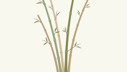 Obraz premium Elegant organic bamboo stalks with delicate green leaves on light background, perfect for spa and wellness designs.