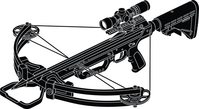 Modern compound crossbow with scope isolated on white background art