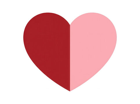 Ein zweifarbiges Herz-Symbol, das vertikal in eine dunkelrote und eine hellrosa H&auml;lfte unterteilt ist, isoliert auf einem sauberen wei&szlig;en Hintergrund f&uuml;r Valentinstag- oder Liebes-Design-Projekte.