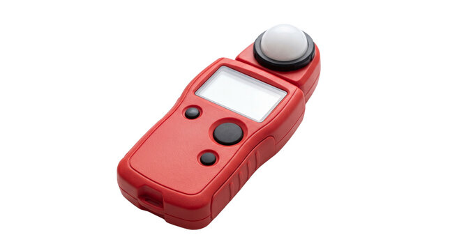Red handheld light meter with white dome for photography and videography PNG Isolated on transparent background