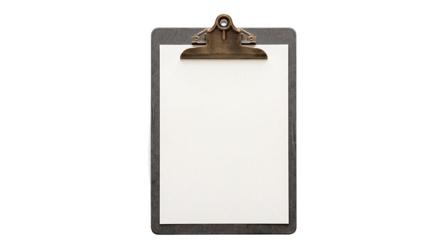 Clipboard with blank paper and metal clip for notes and documents PNG Isolated on transparent background