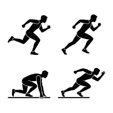 Track Runner Silhouette Sequence Sprint Start and Finish Vector