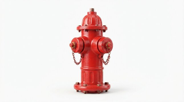 Red fire hydrant isolated on white background, classic metal fireplug for emergency safety, industrial water hydrant equipment