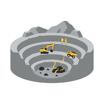 Open pit mining operation with heavy machinery.