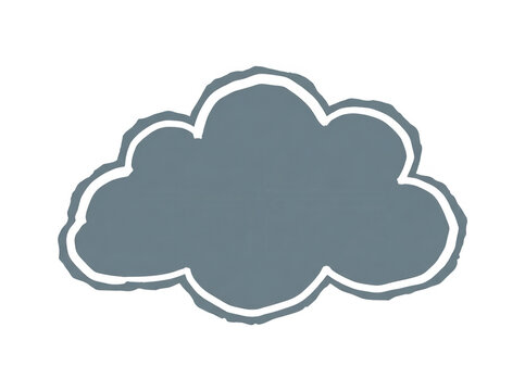 Eine stilisierte, handgezeichnete Wolkengrafik in einem schlichten, modernen Design mit einer markanten wei&szlig;en Kontur auf einem grauen, flachen Hintergrund f&uuml;r kreative Projekte.