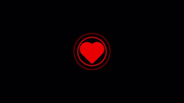 Red Social Media Heart Like Button with Concentric Expanding Pulse Echo Shockwave Rings Motion Graphics 6 Seconds Loop on Alpha Channel 4K