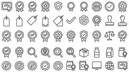 Quality guarantee certification and badge icon set line art vector illustration © Debth