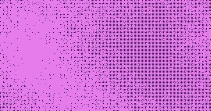 Abstract violet dot matrix pattern with dense particles fading into soft pink gradient background