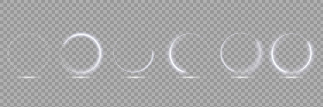 Light circle white swirl. Curved white line light effect. Darkening of the moon.