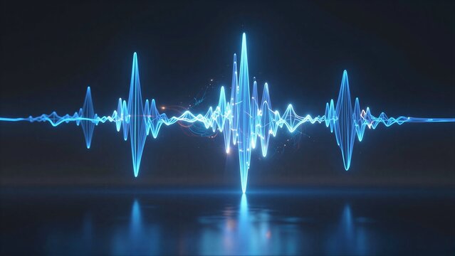A glowing blue sound wave pulses above water, creating ripples and light effects.