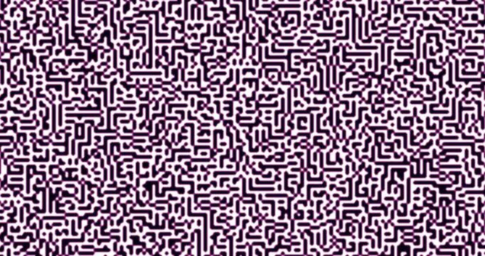 Abstract dense maze like pattern in dark purple and white with fine textured noise motion