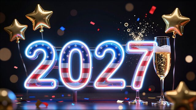 Sparkling New Year Celebration with Large Neon Numbers