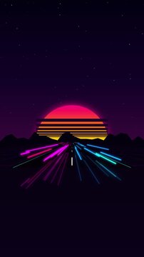 80s Retro Futurism Neon Highway Sunset Vertical Animation