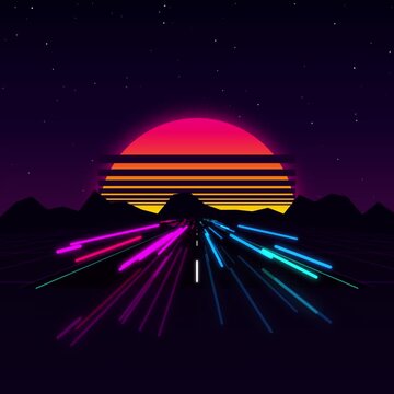 Retro 80s Synthwave Neon Highway Loop Animation