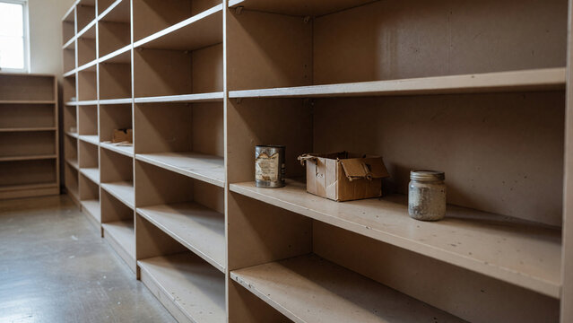 Almost-empty food bank shelf in community pantry