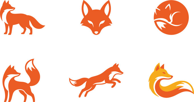 Collection of orange fox logo vectors and icons in various poses
