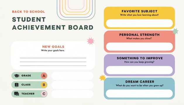 Educational student achievement board template for back to school