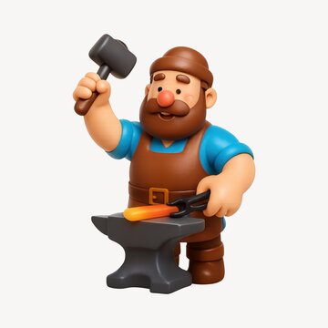 Cartoon blacksmith forging metal