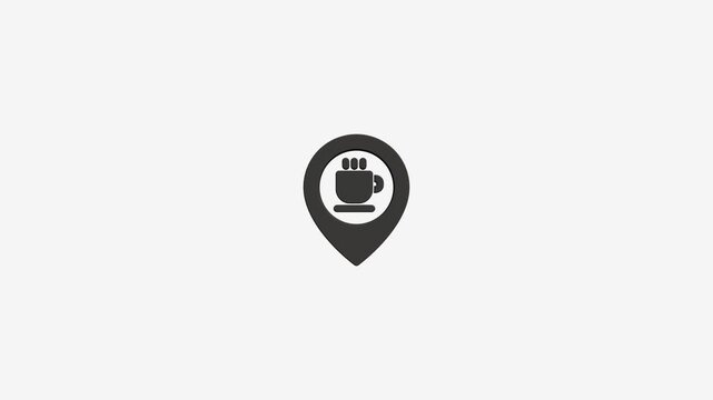 Coffee shop location pin icon on white background symbolizing cafe finding service in motion graphics footage.