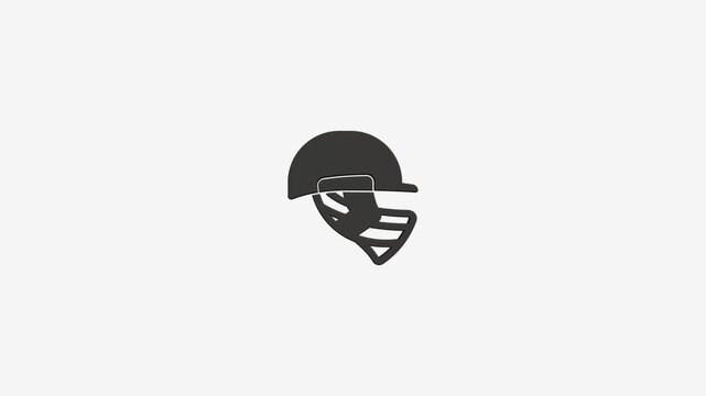 Cricket helmet icon animation on white background represents protective gear for professional athletes sports.