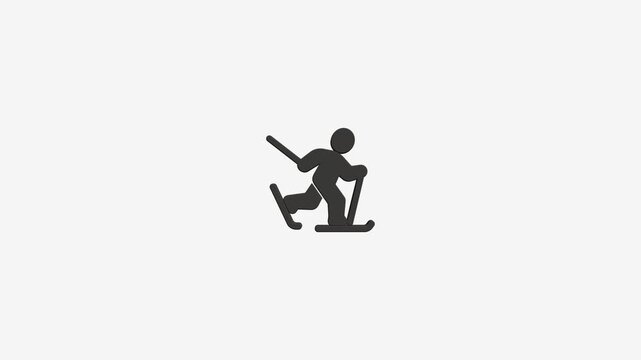 Minimalist skiing icon animation on solid background representing winter sports dynamic movement and recreation.