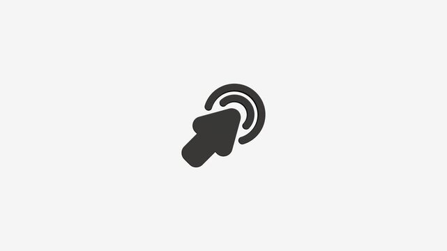 Minimalist cursor clicking icon vector motion graphic on clean solid light gray background in flat style.