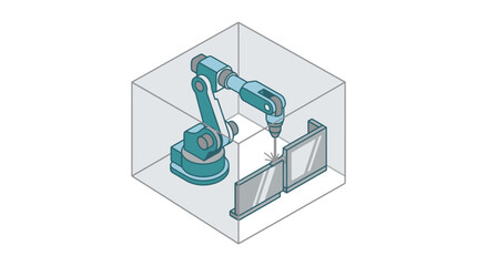 Obraz premium Industrial robotic arm assembling glass panels in factory.