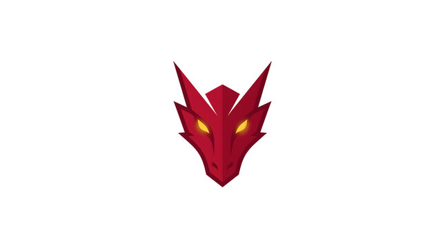 Geometric Red Dragon Head Logo with Glowing Eyes and Modern Mascot Icon