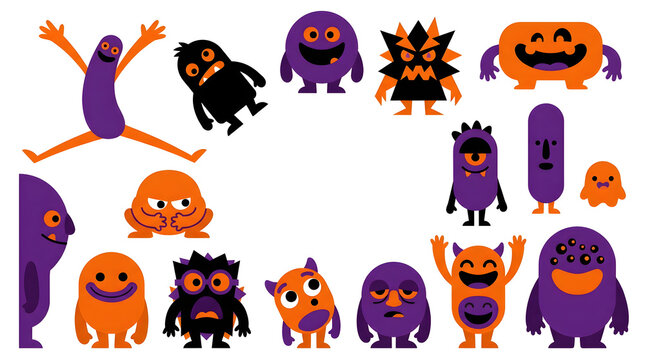 Colorful cartoon monsters celebrating together