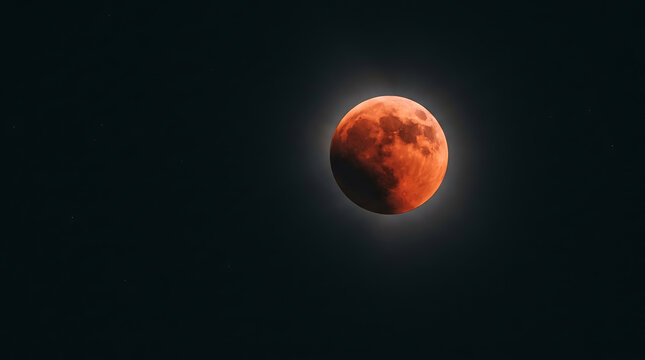 Total Lunar Eclipse with Glowing Red Blood Moon Shining in Dark Night Sky for Astronomy and Science Background