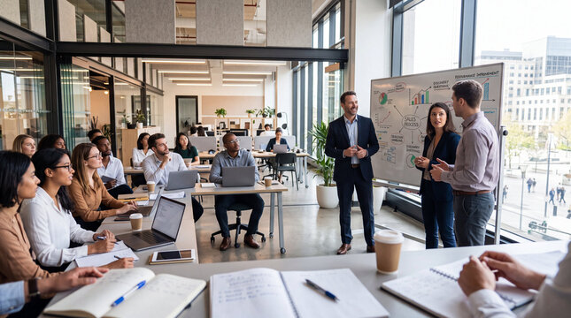 Sales training role-play in open office