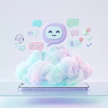 Smartphone with cloud computing and social media chat bubbles 3D illustration