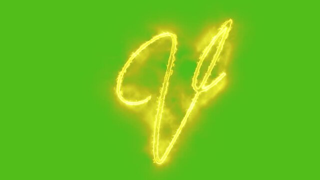 Glowing yellow gold Letter V Animation | Neon Alphabet Typography Motion Graphic