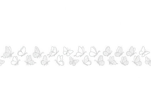Una franja decorativa horizontal compuesta por una serie de mariposas dibujadas con l&iacute;neas finas y elegantes sobre un fondo blanco puro, ideal para dise&ntilde;os minimalistas y papeler&iacute;a creativa.