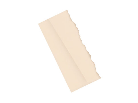 Un trozo de papel beige con un borde rasgado irregular aislado sobre un fondo blanco, ideal para collages, dise&ntilde;o gr&aacute;fico, elementos de papeler&iacute;a, notas adhesivas o proyectos de arte creativo.